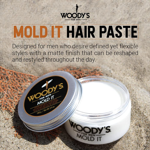 Woody's Mold It, Medium Hold Matte Finish Styling Paste for Men, Adds Texture and Volume, 3.4 oz