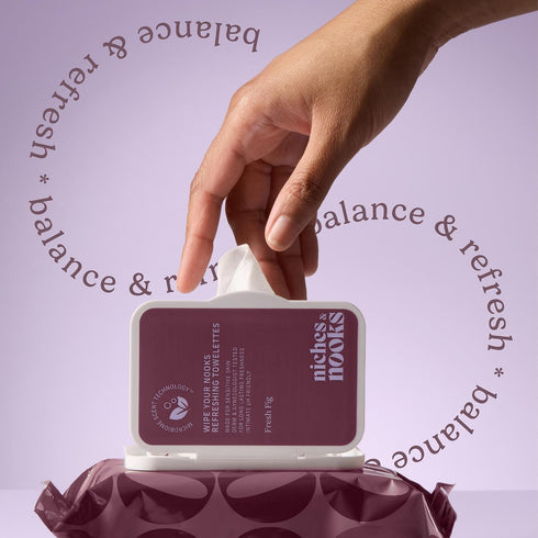 Niches & Nooks 45 pH Balanced Aloe Vera Feminine Flushable Wipes for Women with Sensitive Skin Fresh Fig Odor