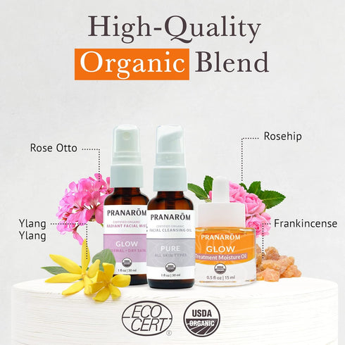 Pranarom Skincare Collection - Set of 100% Pure & Organic Essential Oil Facial Cleanse, Moisture Oil, & Facial Mist