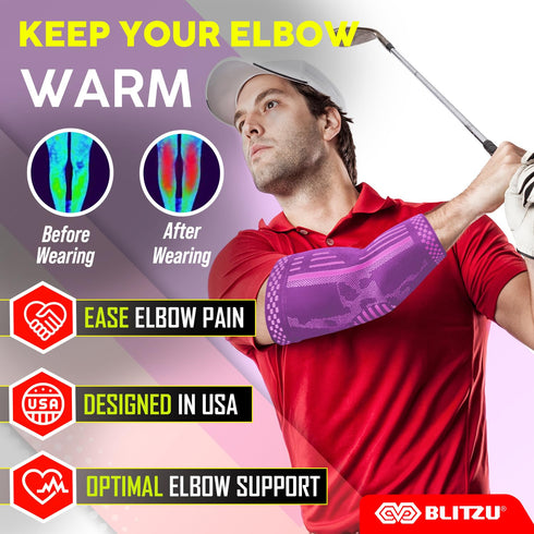 BLITZU 2 Pack Elbow Brace Support, Compression Sleeve for Golfer's and Tennis Elbow Pain Relief