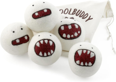 Woolbuddy Dryer Balls, 6 pack Monster Design Reusable Wool Dryer Balls, Home and Cleaning Essentials, Cute & Funny Laundry Accessories for Reusable Pet Hair Removal and Efficient Drying