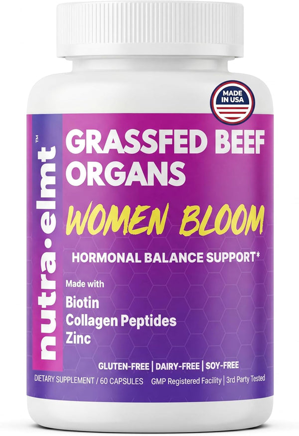 NUTRA ELMT Beef Organ Supplement for Women (Made in USA) Enhanced w Biotin, Collagen