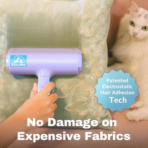 Pet Hair Remover Roller - Dog & Cat Fur Remover with Self-Cleaning Base - Efficient Animal Hair Removal Tool - Perfect for Furniture, Couch, Carpet, Car Seat, Purple by DELOMO