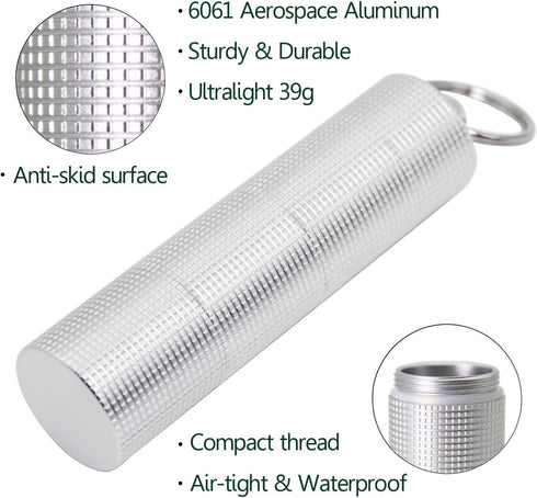 PPFISH Portable Daily Pill Case, 3 Compartments Anti-Skid Aluminum Alloy Waterproof Pill Box Dispenser, Keychain Holder