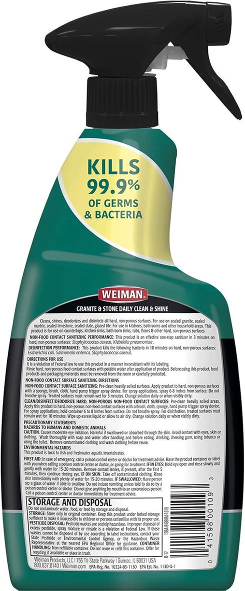 Weiman Disinfectant Granite Cleaner and Polish With Microfiber Cloth - Safely Clean Disinfect and Shine Granite Marble Soapstone Quartz Quartzite Slate Limestone Corian Laminate Tile Countertop