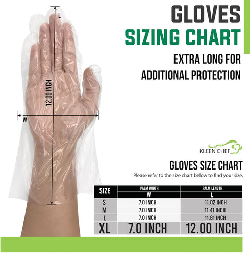 Disposable Poly Gloves for Food Handling, Long Cuff, One Size Fits Most, Small, Medium, Large, X-Large