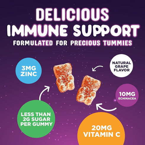 Immune Support Gummies for Kids & Toddlers, 120 Gummies, with Vitamin C, Zinc & Echinacea, Natural Berry Flavor