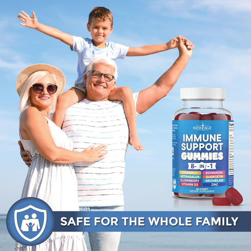 8 in 1 Immune Support Booster Gummies with Elderberry, Vitamin C, Zinc 50mg, Vitamin D 5000 IU, Turmeric, Ginger, B6,