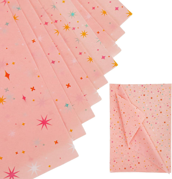 30 Sheets Star Tissue Paper, 27.55 x 19.68 Inch Pink Wrapping Paper Sheets for Colorful Star Pattern Decorative Gift