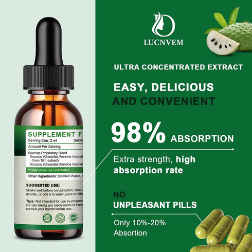 (2 Pack) Soursop Graviola Liquid Drops 2000mg, Natural Antioxidant, Cell Support & Regeneration, Immune Boost, Soursop Bitters Liquid, Non-GMO, Vegan, Natural Soursop Flavor- 2 FL OZ