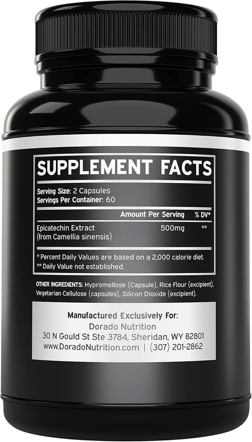 Epicatechin Extract 500mg per Serving - 120 Capsules for Lean Muscle, Nitric Oxide, Stamina, Endurance - Vegan