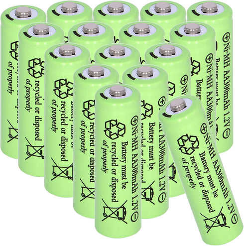 16 Packs 1.2V AA 300mAh Ni-MH Rechargeable Batteries for Outdoor Solar Lights
