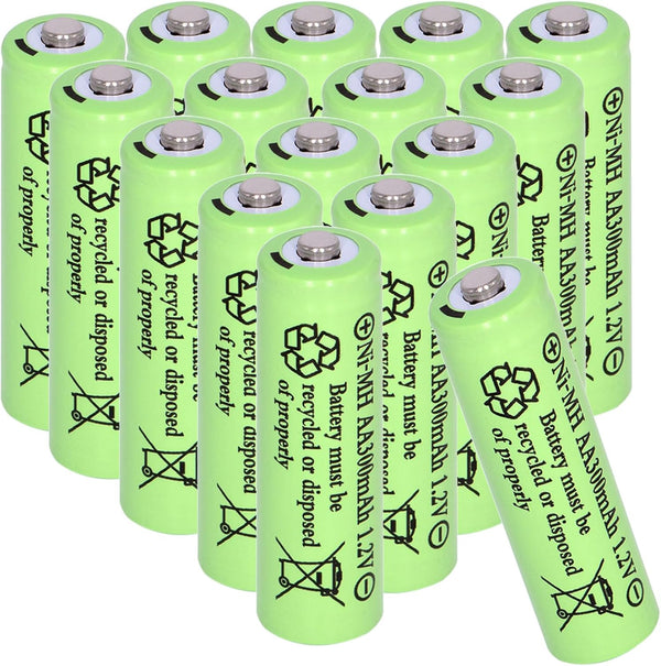 16 Packs 1.2V AA 300mAh Ni-MH Rechargeable Batteries for Outdoor Solar Lights