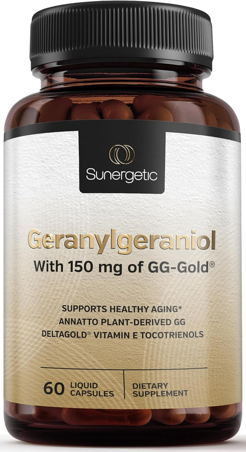 Sunergetic Premium Geranylgeraniol Supplement - GG-Gold 150mg with Vitamin E Tocotrienols - 60 Capsules