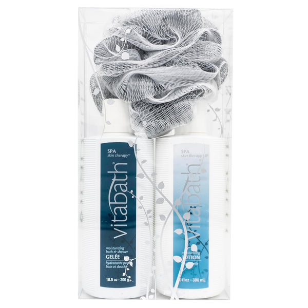 Vitabath Spa Skin Therapy Everyday Skincare Set - Moisturizing Shower Gel, Reviving Lotion & Exfoliating Scrubber