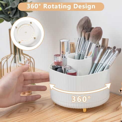 Makeup Brush Holder Organizer, 360 Rotating Makeup Brush Organizer, 5 Slot Makeup Organizer for Vanity, Desktop, Bathroom, Countertop, Desktop (White) by QIYVLOS