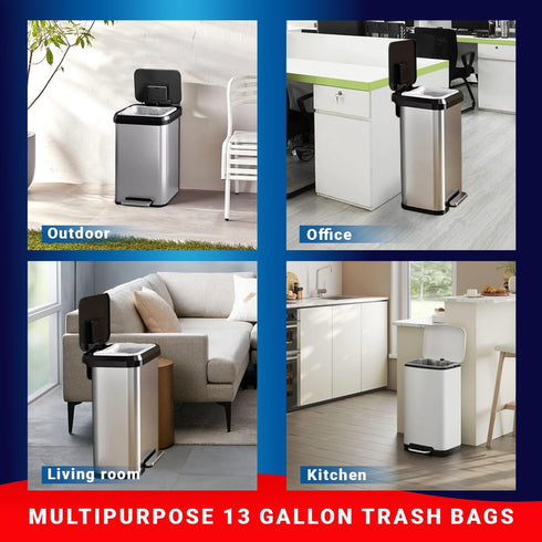 13 Gallon Drawstring Trash Bags, White Garbage Bags, Unscented, 132 Count, Strong Can Liners for Kitchen Home Office