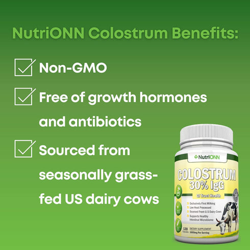 Colostrum - 1000mg - 120 Capsules - Non-GMO US Dairy, First Milking Bovine Colostrum for Immune Support and GI Health