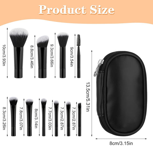 10 Pcs Mini Travel Makeup Brush Set, Portable Small Eyeshadow, Lipstick, Foundation Brushes