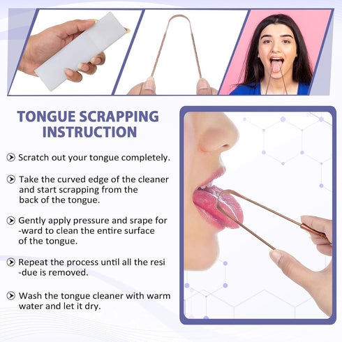 Pack 2 YAHIKA ENT Pure Copper Tongue Scraper for Adults, Tongue Scrubber for Bad Breath, Easy to Use, Tongue Cleaner