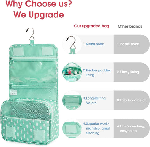 Narwey Hanging Travel Toiletry Bag - Waterproof Cosmetic Organizer for Women and Girls