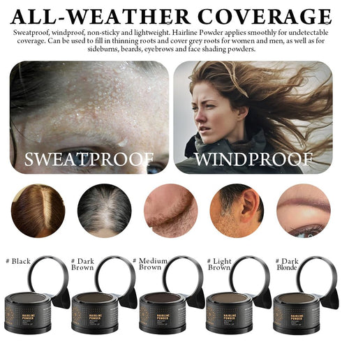 Instant Hair Root Cover Up, Waterproof Hairline Powder for Hair Loss Concealment, 48 Hour Formula (Medium Brown)