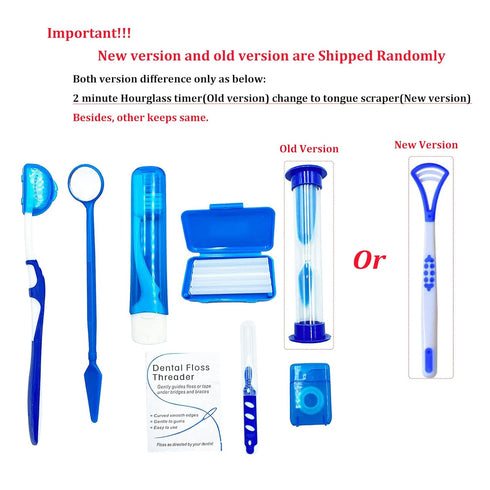 Portable Orthodontic Oral Care Kit for Braces - Interdental Brush, Dental Wax, Floss, Toothbrush Cleaning Kit (Blue)