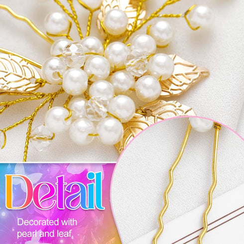 Heread Pearl Bride Wedding Hair Pins | Leaf Bridal Head Piece Flower Hair Accessories for Women (Pack of 3)