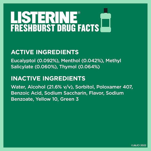 Listerine Freshburst Antiseptic Mouthwash, Kills 99% of Germs, Spearmint, 1 L, Pack of 2