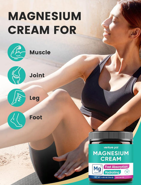 Venture Pal Topical Magnesium Cream, Fast-Absorbing Magnesium Moisturizing Lotion with Coconut Oil, Shea Butter