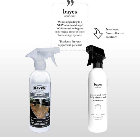 Bayes Granite and Stone Daily Cleaner and Protectant - Cleans, Shines, and Protects - For Granite, Quartz, Marble, Tile, and Natural Stone Surfaces - 16 oz