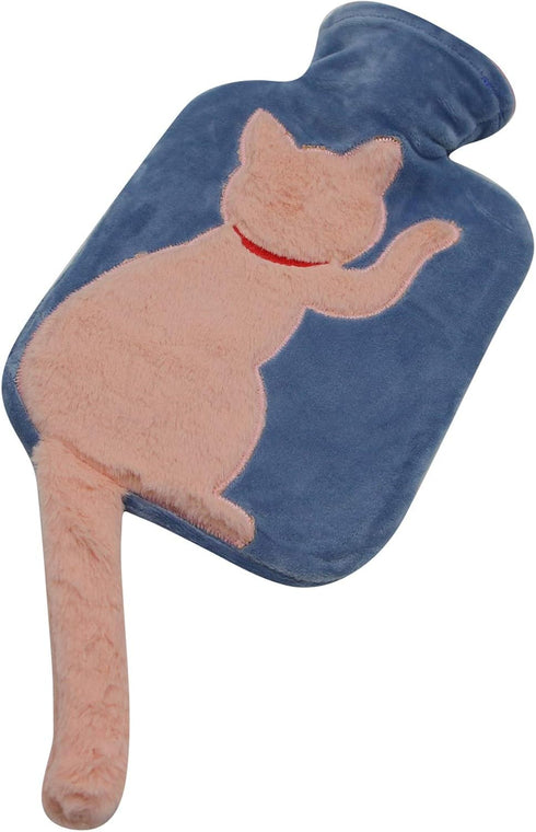 ZGMYC 1 Liter Rubber Hot Water Bottle with Soft Plush Fleece Cover, Cute Cat Water Bag Hot and Cold Therapy for Cramps