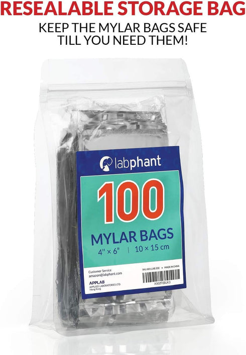 Mylar Bags with Ziplock 4" x 6" - 100 Sealable Heat Seal Bags for Candy, Food Packaging, Medications