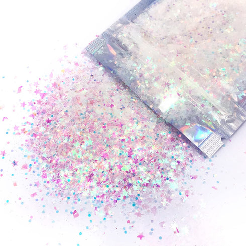 Iridescent Body Glitter, 15g Chunky Holographic Glitter for Face, Hair, Eye, and Body, Festival Accessories