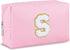 Pink PU Makeup Pouch - Personalized Preppy Initial Cosmetic Bag for Women, Small Travel Skin Care Stuff (S)