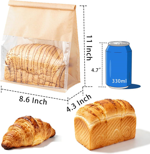 Roppolo 50 8.6 Inch Packing Pcs Bread Bags with Tin Tie, Large Loaf Bags Made Of Brown Cotton Paper, Storage Bag