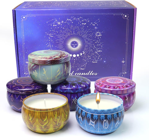 HOFOGOTOWIN Set, 12 Pack Set Zodiac Scented Candles Gifts Soy Wax Travel Aromatherapy Candles with Essential Oils
