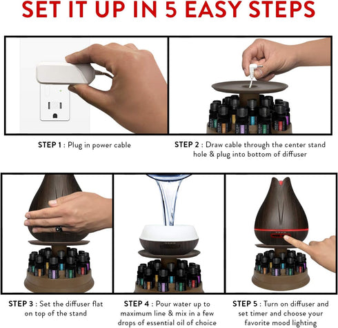 Set 20 400ml 20 4 7 Settings Aromatherapy Essential Oil Diffuser Gift with Oils and Rotating Display Stand - Ultrasonic