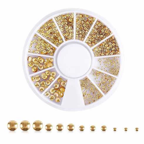 WOKOTO 8 Boxes 3D Geometry Metal Gold Nail Charms Set, Mix-Shape Nail Jewelry Decorations with 1pc Tweezers and Wax