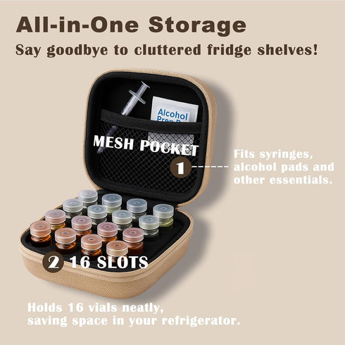 Mazentrix 1-3ml GLP-1, Strap,G0ld Peptide Vial Case for Fridge Storage - Organizer Holds Vials for Insulin