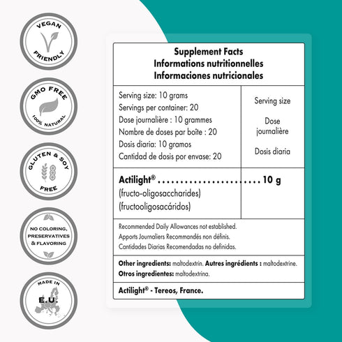 Supersmart - Fructo Oligosaccharides Powder | 200 g | (Prebiotics FOS) - Oligofructose Inulin - Fiber Supplement -