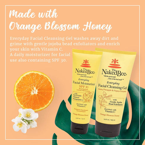 The Naked Bee Orange Blossom Honey Facial Care, Exfoliating Gel and Anti-Wrinkle Moisturizer SPF30