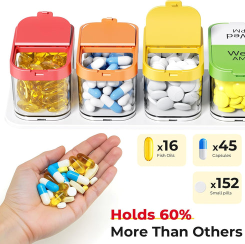 Odaro Extra Large Weekly Pill Organizer - XL Pill Box 7 Day AM PM Jumbo Medicine Organizer - Rainbow