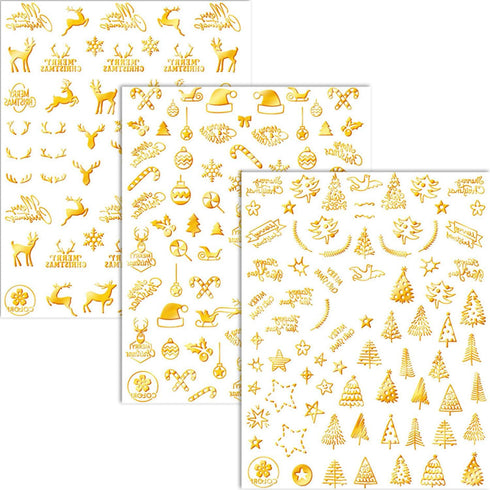 Christmas Nail Art Stickers, 9 Sheets 3D Self-Adhesive Snowman Deer Bells Nail Decals for Women Girls DIY Decoration