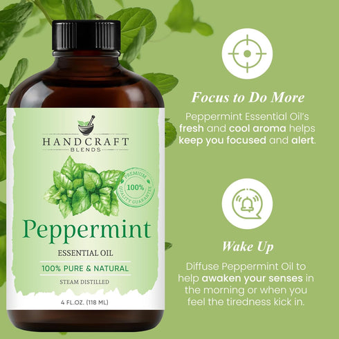 Set: (2 4 Oz) 100% Handcraft Blends Pure & Fresh Peppermint and Tea Tree Essential Oils x Fl Pure & Natural
