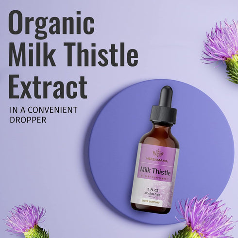 HERBAMAMA Milk Thistle Liquid Drops, Organic Milk Thistle Seed Tincture for Liver Detox, Alcohol-Free - 2 fl oz