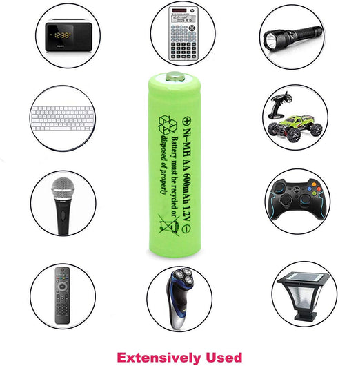 1.2V AA Nimh 600mAh Rechargeable Battery for Outdoor Solar Lights Garden Lamp (12 Pack)