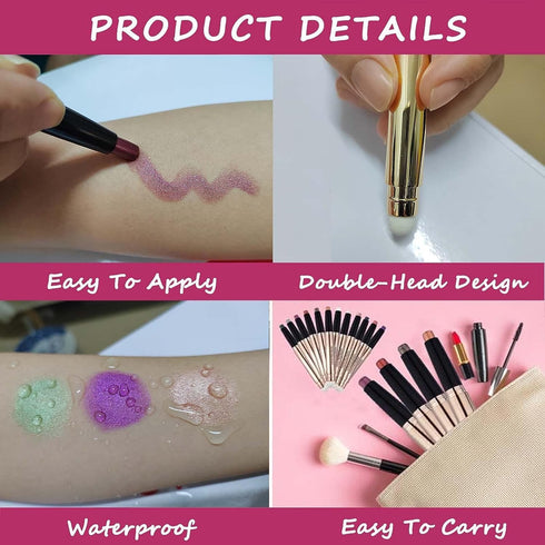 Cocoa Brown Eyeshadow Stick with Sponge Brush, Long Lasting Waterproof Cream Shimmer Pencil