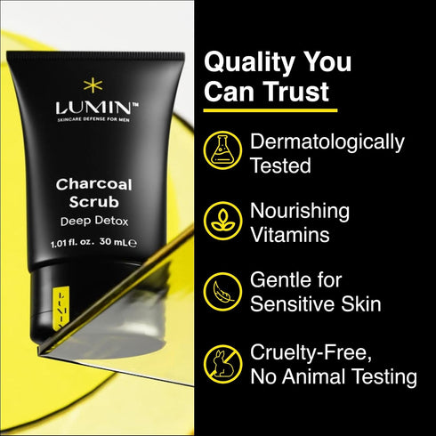 Lumin Charcoal Scrub Deep Detox for Men - Face Cleanser and Pre Shave Scrub, 30ml, 2-Pack