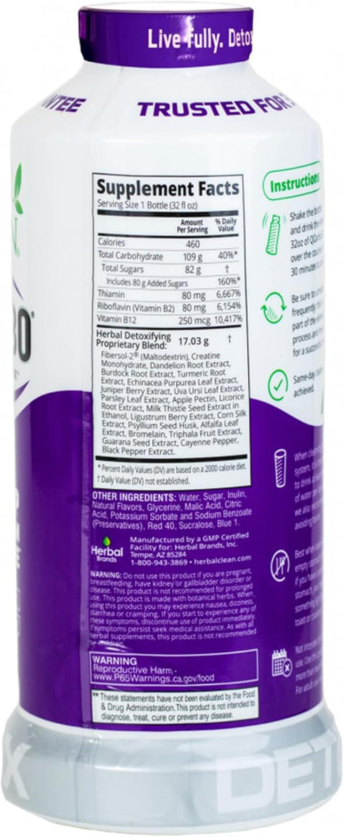 Herbal Clean QCarbo32 Same-Day Premium Detox Drink - Grape Flavor - 32 Fl Oz